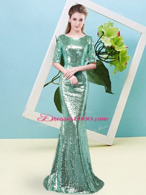 Enchanting Half Sleeves Sequins Zipper Dress for Prom