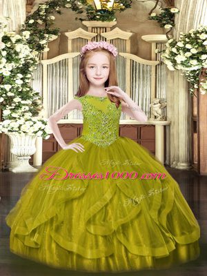 Superior Scoop Sleeveless Zipper Pageant Dress Toddler Olive Green Tulle