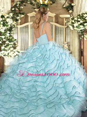 New Arrival Apple Green Organza Zipper Straps Sleeveless Sweet 16 Quinceanera Dress Brush Train Ruffled Layers