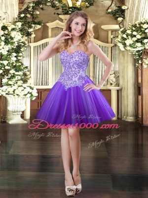 Tulle Sweetheart Sleeveless Lace Up Appliques Prom Dress in Purple