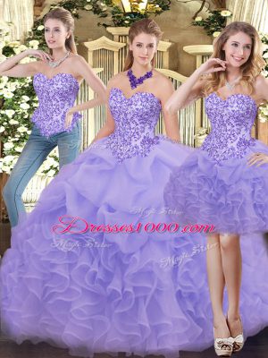 Organza Sleeveless Floor Length Quinceanera Gowns and Appliques and Ruffles