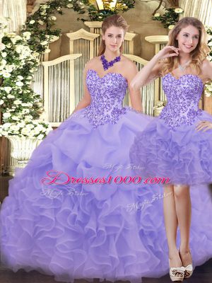 Organza Sleeveless Floor Length Quinceanera Gowns and Appliques and Ruffles