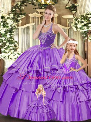 Straps Sleeveless Lace Up Sweet 16 Dresses Lilac Organza