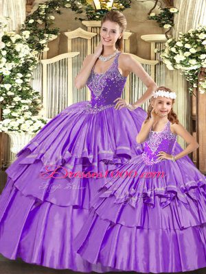 Straps Sleeveless Lace Up Sweet 16 Dresses Lilac Organza