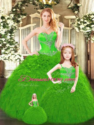 Beading and Ruffles Quinceanera Gowns Lace Up Sleeveless Floor Length