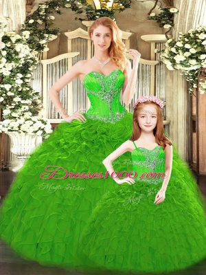 Beading and Ruffles Quinceanera Gowns Lace Up Sleeveless Floor Length