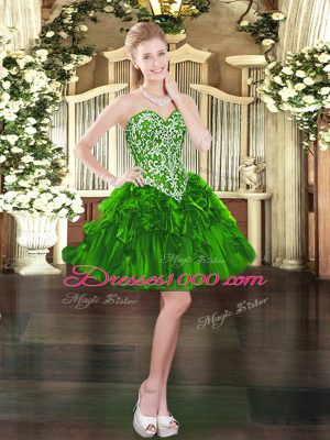 Suitable Mini Length Green Prom Party Dress Organza Sleeveless Beading and Ruffles