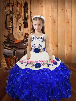 Cheap Straps Sleeveless Lace Up Little Girl Pageant Dress Royal Blue Organza