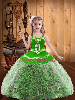 Multi-color Little Girls Pageant Gowns Sweet 16 and Quinceanera with Embroidery and Ruffles Straps Sleeveless Lace Up