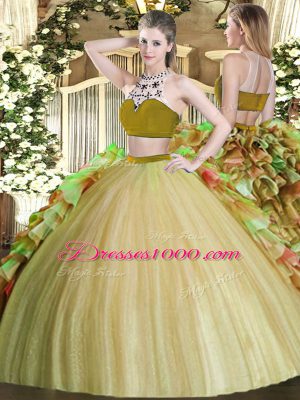 Bateau Sleeveless Backless Ball Gown Prom Dress Olive Green Tulle