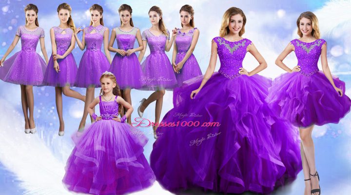 Deluxe Sleeveless Organza Floor Length Lace Up Sweet 16 Quinceanera Dress in Eggplant Purple with Beading