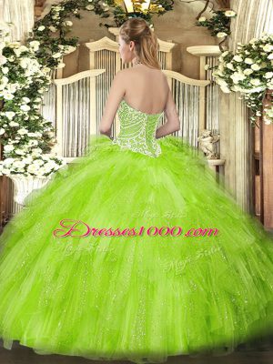 Beautiful Blue Ball Gowns Sweetheart Sleeveless Organza Floor Length Lace Up Beading and Ruffles Quince Ball Gowns