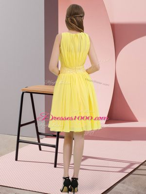 Simple Yellow Zipper Scoop Sequins Bridesmaid Dress Chiffon Sleeveless