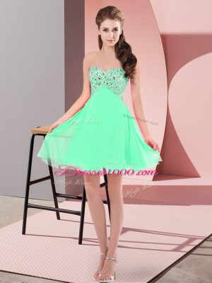 Adorable Mini Length Empire Sleeveless Apple Green Dress for Prom Lace Up