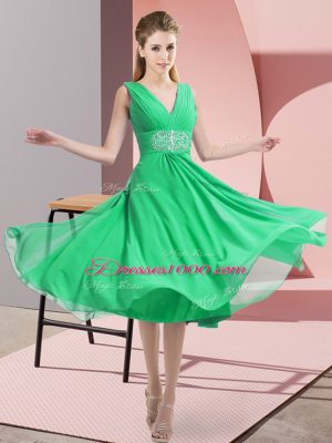 Turquoise Side Zipper Bridesmaid Dress Beading Sleeveless Knee Length