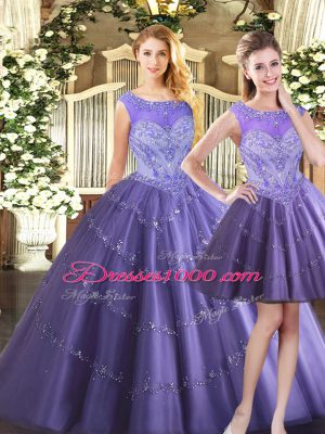 Sleeveless Beading Zipper Quince Ball Gowns