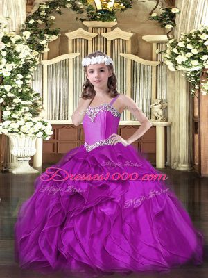 Straps Sleeveless Organza Kids Formal Wear Beading and Ruffles Lace Up