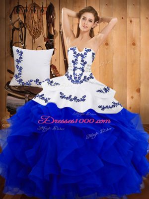 New Arrival Blue Lace Up Vestidos de Quinceanera Embroidery Sleeveless Floor Length