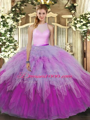 Graceful Floor Length Multi-color Sweet 16 Quinceanera Dress Organza Sleeveless Ruffles