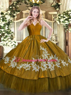 Brown Sleeveless Embroidery Floor Length 15th Birthday Dress