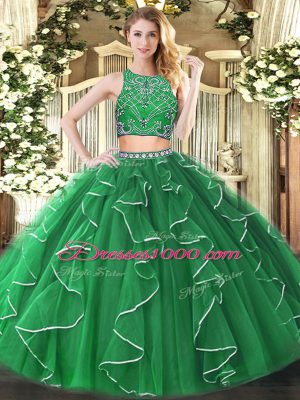 Glorious Green Sleeveless Tulle Zipper Quinceanera Dresses for Military Ball and Sweet 16 and Quinceanera