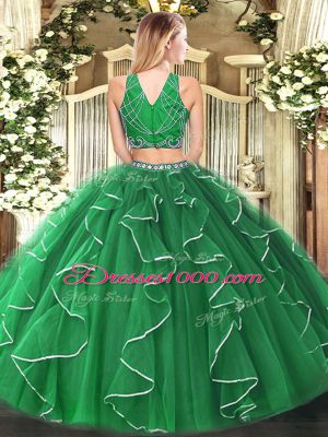 Glorious Green Sleeveless Tulle Zipper Quinceanera Dresses for Military Ball and Sweet 16 and Quinceanera