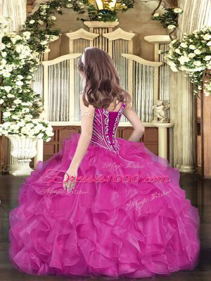 Nice Lavender V-neck Neckline Beading and Ruffles Little Girls Pageant Dress Wholesale Sleeveless Lace Up