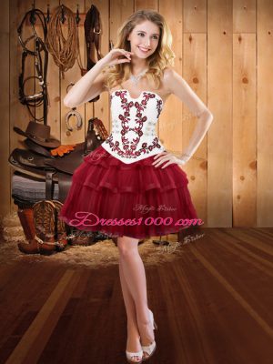 Mini Length Wine Red Prom Dress Strapless Sleeveless Lace Up