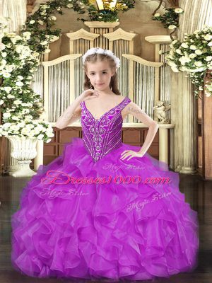 Most Popular Organza Sleeveless Floor Length Pageant Dress for Womens and Beading and Ruffles