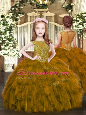 Beading and Ruffles 15 Quinceanera Dress Brown Lace Up Sleeveless Floor Length