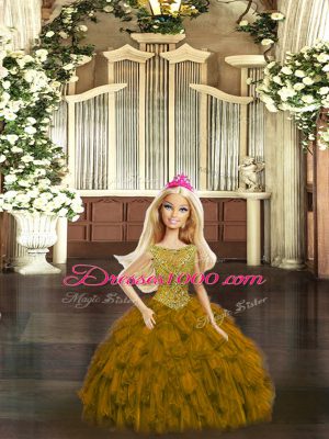 Beading and Ruffles 15 Quinceanera Dress Brown Lace Up Sleeveless Floor Length