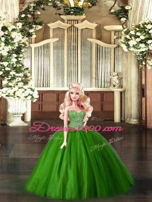 Green Lace Up Sweetheart Beading Ball Gown Prom Dress Tulle Sleeveless