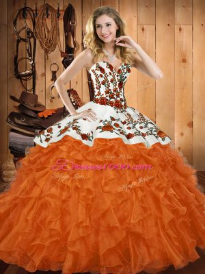 Sweetheart Sleeveless Organza 15 Quinceanera Dress Embroidery and Ruffles Lace Up