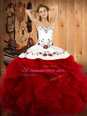 Floor Length Ball Gowns Sleeveless Wine Red Sweet 16 Dress Lace Up