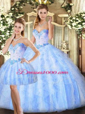 Beading and Ruffles Quinceanera Gown Lavender Lace Up Sleeveless Floor Length