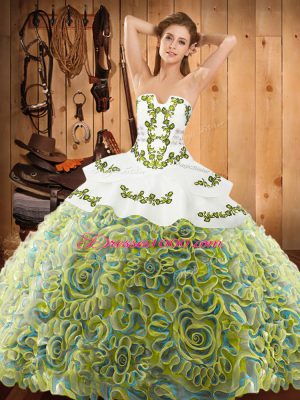Popular Embroidery Quinceanera Dress Multi-color Lace Up Sleeveless With Train Sweep Train