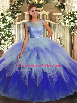 Captivating Multi-color Ball Gowns Ruffles 15 Quinceanera Dress Backless Organza Sleeveless Floor Length