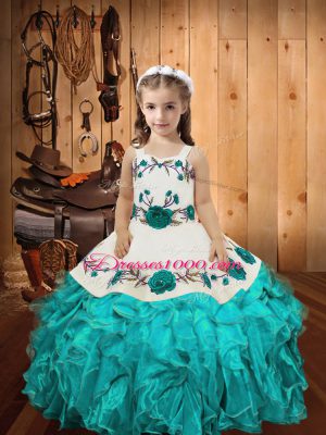 High Quality Organza Sleeveless Floor Length Pageant Dress and Embroidery and Ruffles