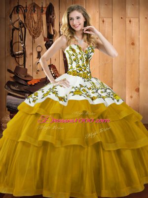 Gold Sweet 16 Quinceanera Dress Sweetheart Sleeveless Sweep Train Lace Up