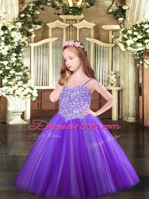 Custom Made Lavender Ball Gowns Appliques Little Girls Pageant Dress Wholesale Lace Up Tulle Sleeveless Floor Length