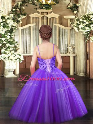 Custom Made Lavender Ball Gowns Appliques Little Girls Pageant Dress Wholesale Lace Up Tulle Sleeveless Floor Length