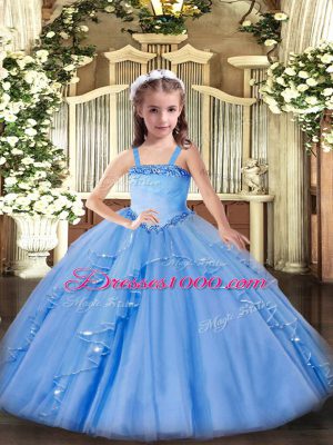 Fashionable Floor Length Ball Gowns Sleeveless Baby Blue Pageant Dress Wholesale Lace Up