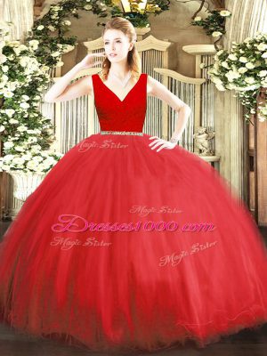 Enchanting Floor Length Ball Gowns Sleeveless Red Sweet 16 Dress Zipper
