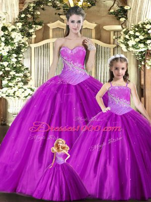 New Arrival Sleeveless Tulle Floor Length Lace Up Quinceanera Gown in Red with Beading and Ruching
