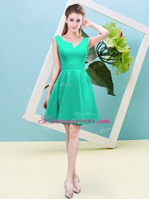 Top Selling Turquoise Satin Zipper Quinceanera Court of Honor Dress Sleeveless Mini Length Ruching