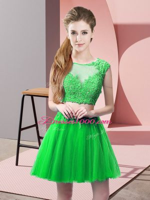 Sleeveless Tulle Mini Length Zipper Prom Party Dress in Green with Appliques