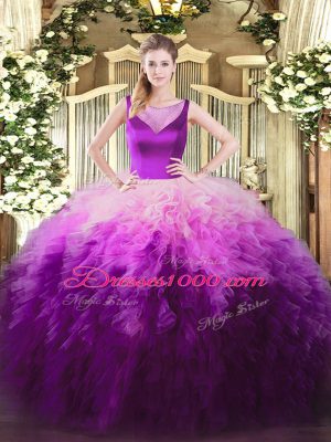 Multi-color Ball Gowns Beading and Ruffles Vestidos de Quinceanera Side Zipper Tulle Sleeveless Floor Length