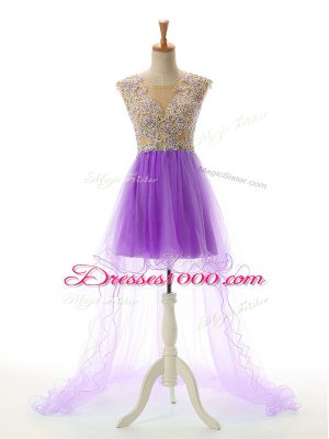 Edgy Eggplant Purple Scoop Backless Appliques Prom Party Dress Sleeveless