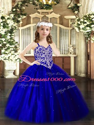 Royal Blue Sleeveless Beading Floor Length Child Pageant Dress