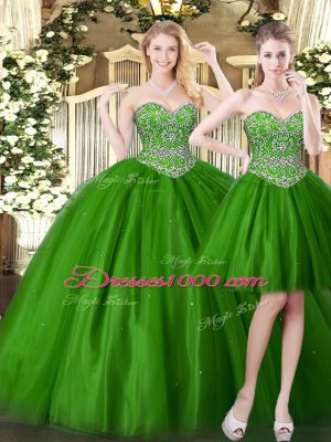 Exceptional Ball Gowns Quince Ball Gowns Dark Green Sweetheart Tulle Sleeveless Floor Length Lace Up